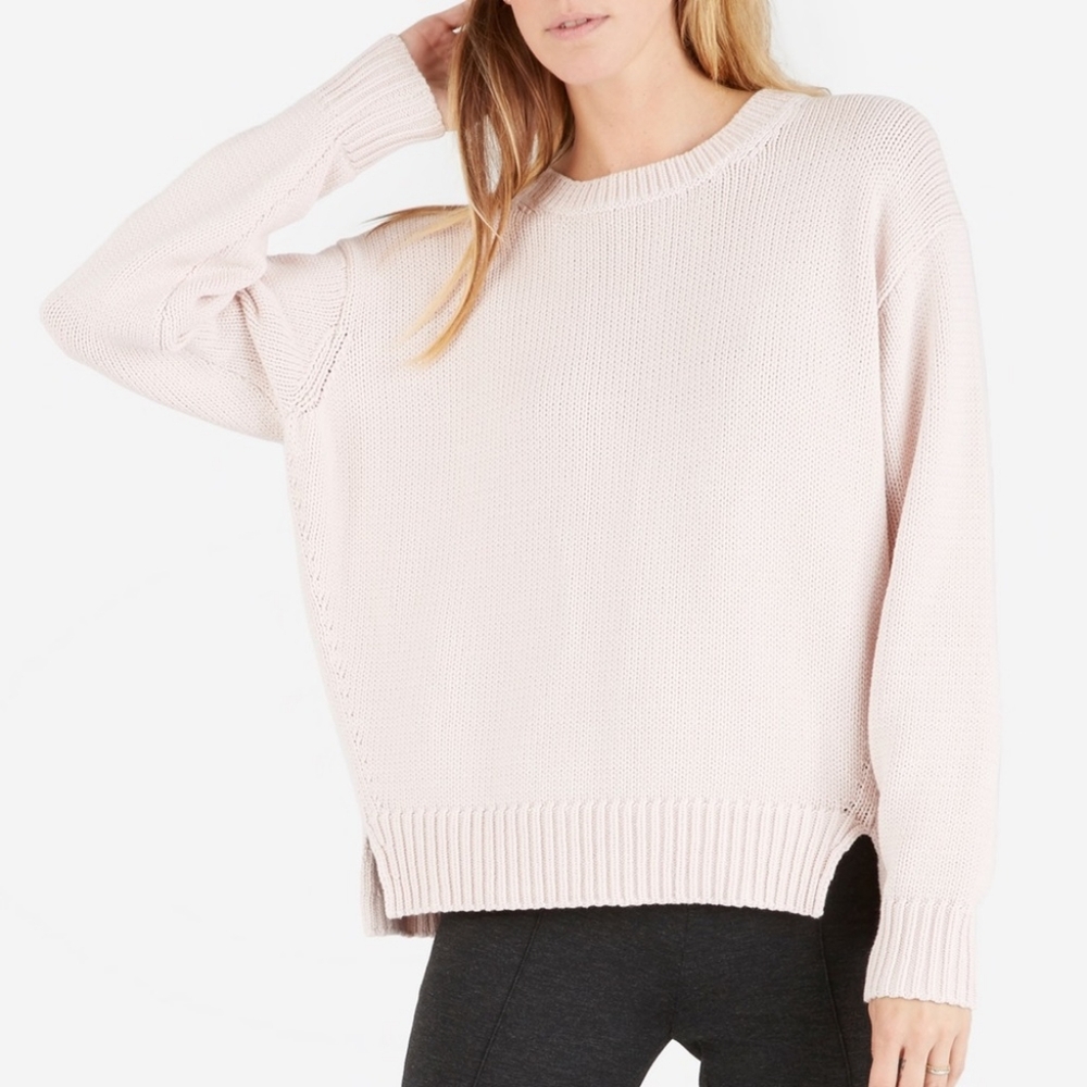 EVERLANE Pale Pink Chunky Boxy Knit Cotton Crew Sweater